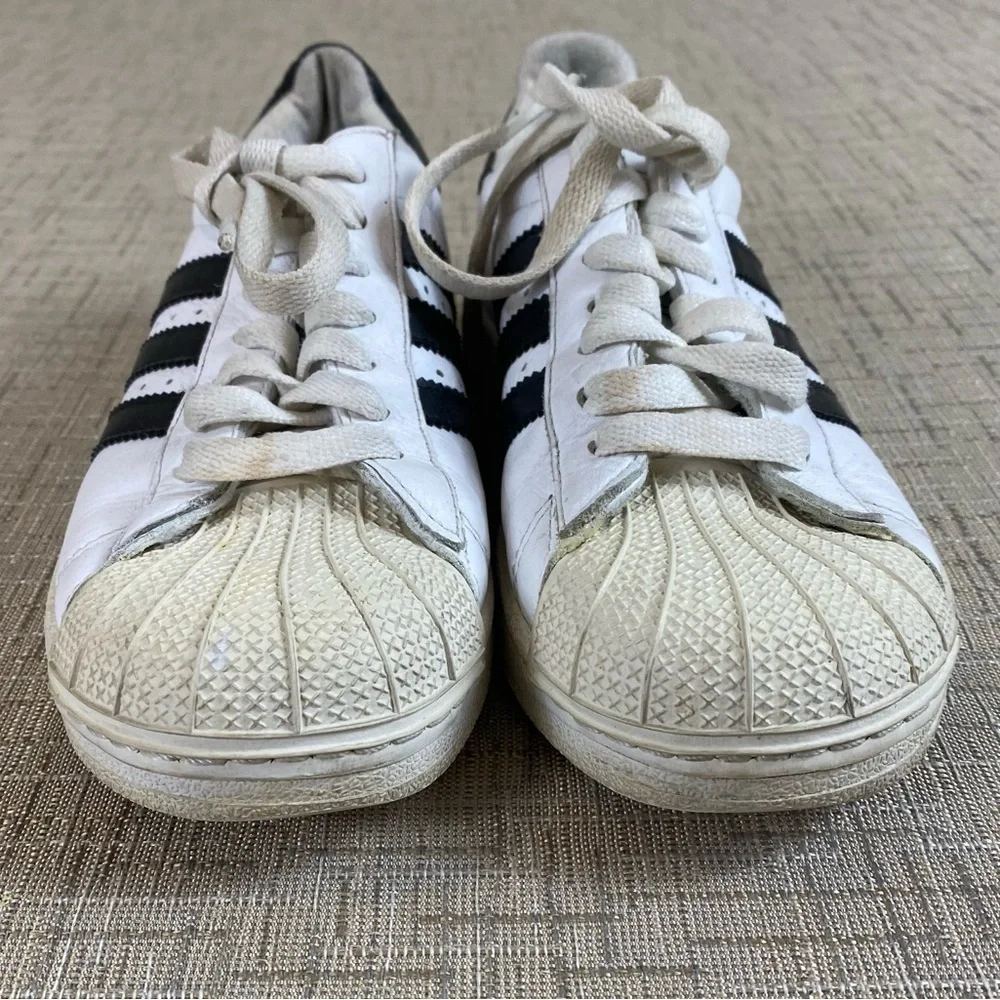 Adidas Vintage Youth Superstar Clamshell White Black Stripes Leather Sneaker Sz4